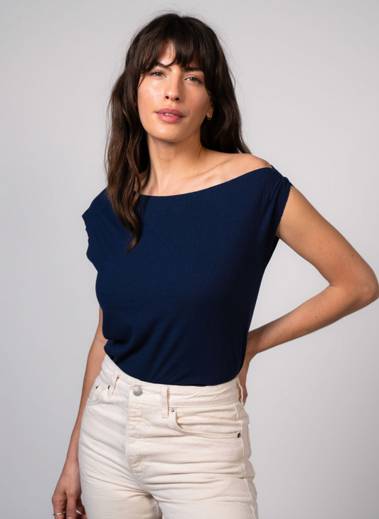Sunday Ritual Off-Shoulder Ribbed Knit Top