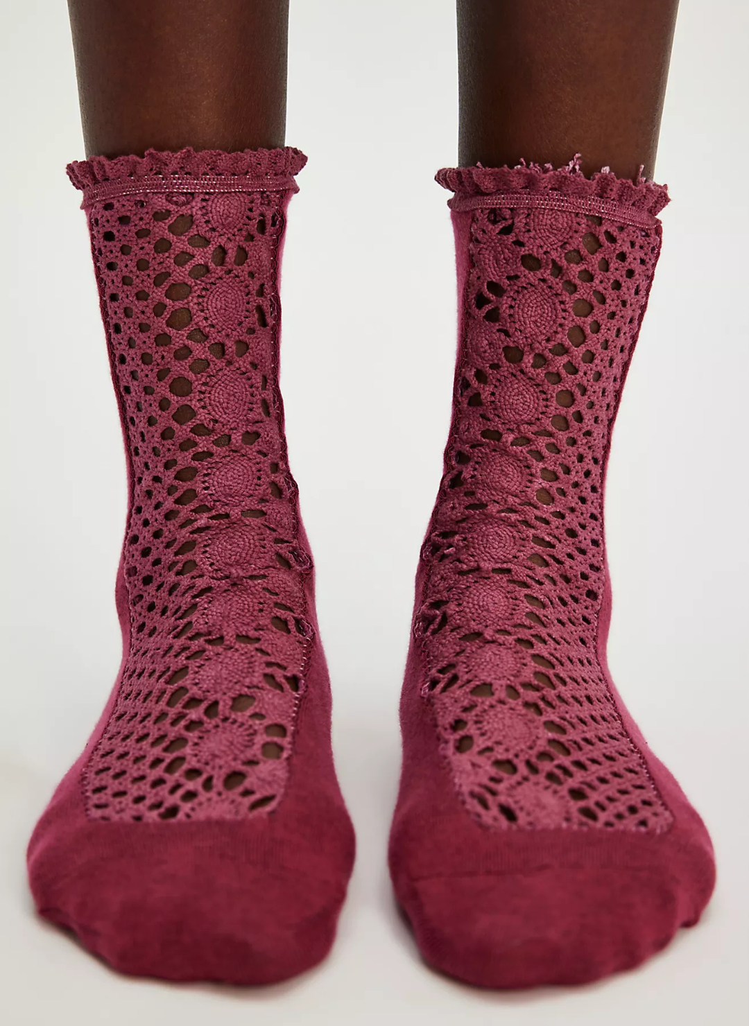 Image of model wearing the Free People Rubies Crochet Socks.