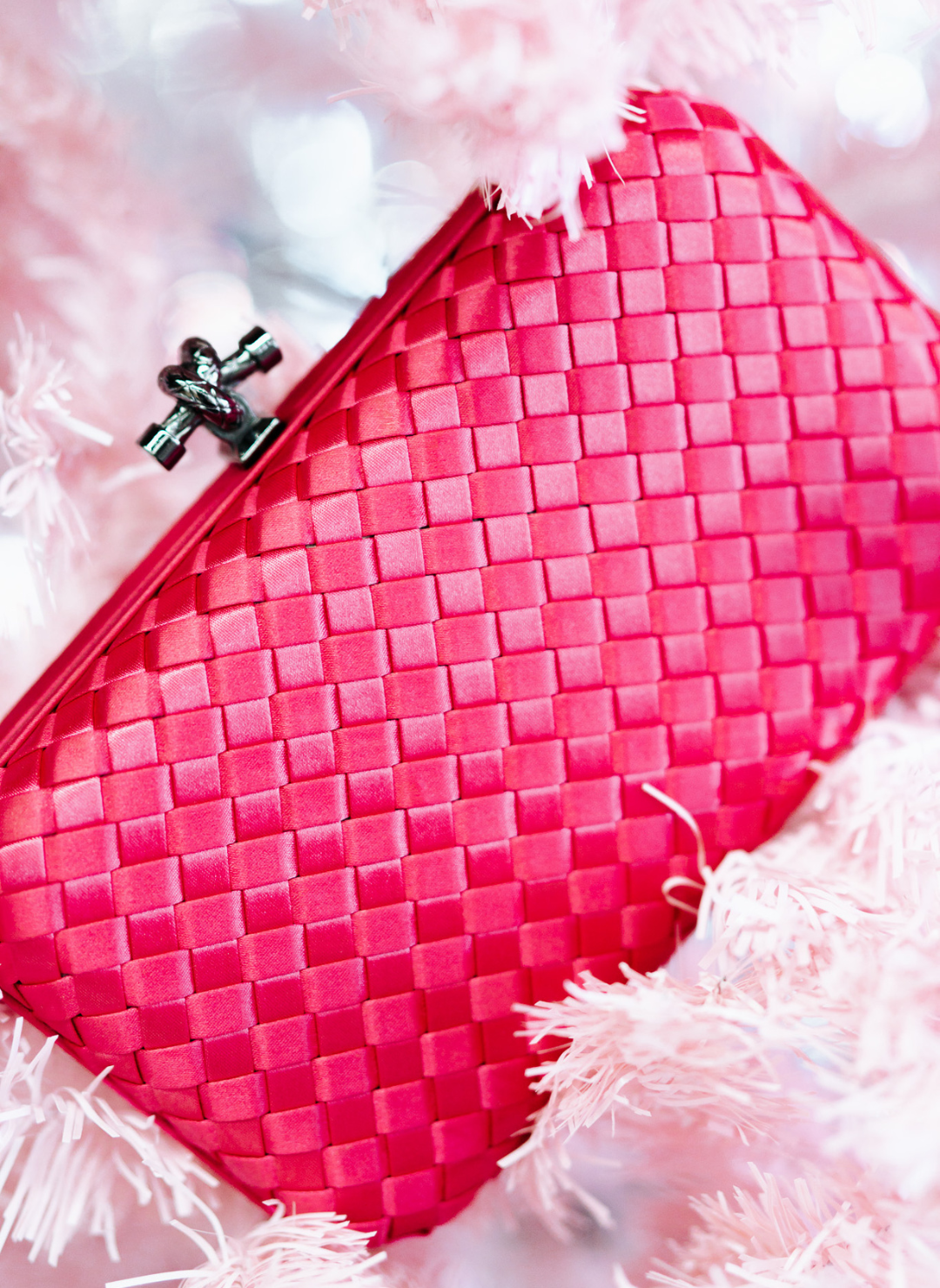 Image showing an up close view of the Pink - Top Shelf Clutch in front of a white background.