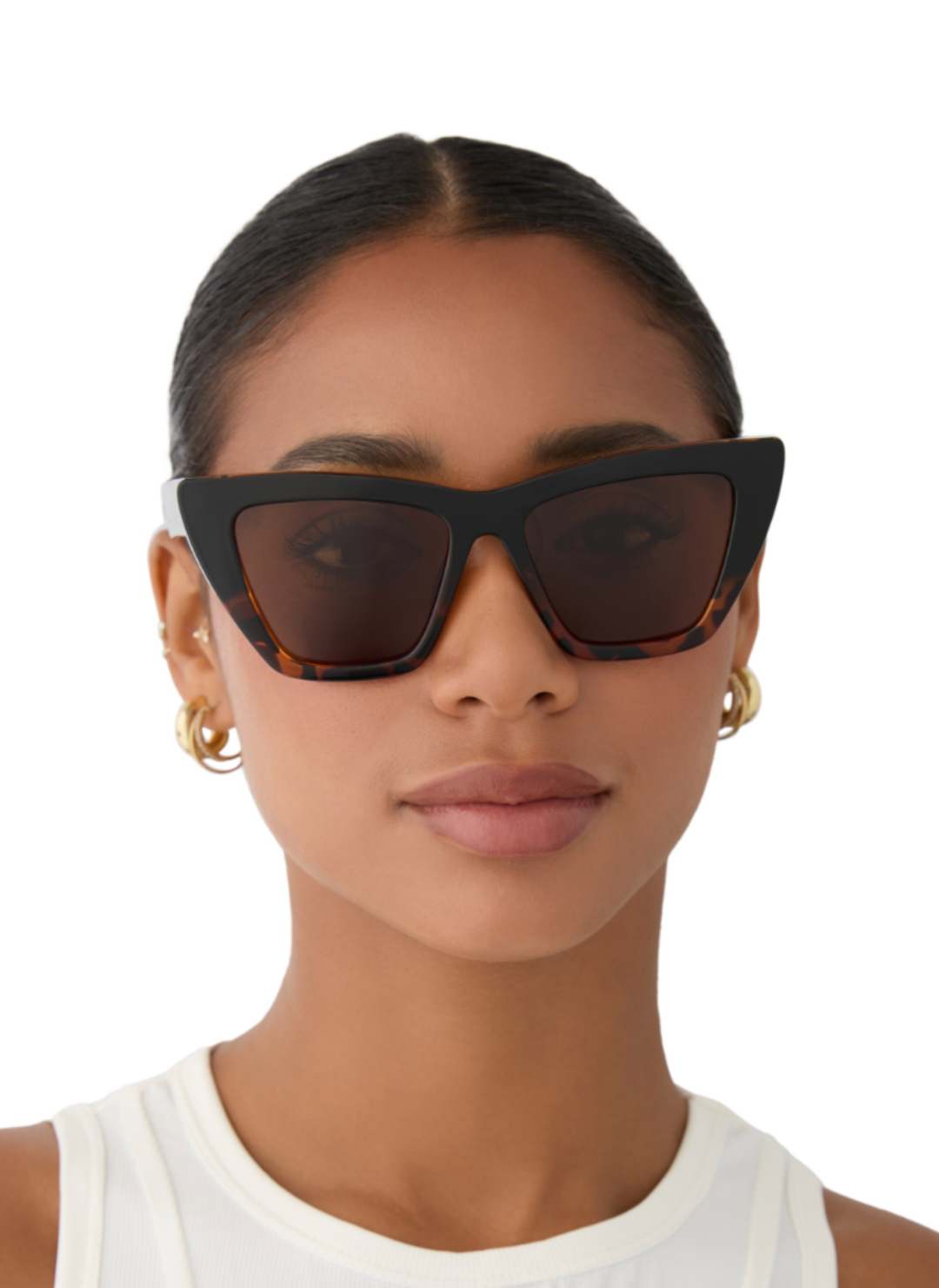 Full view of model WINDSOR BLACK TORTOISE + BROWN POLARIZED sunglasses.