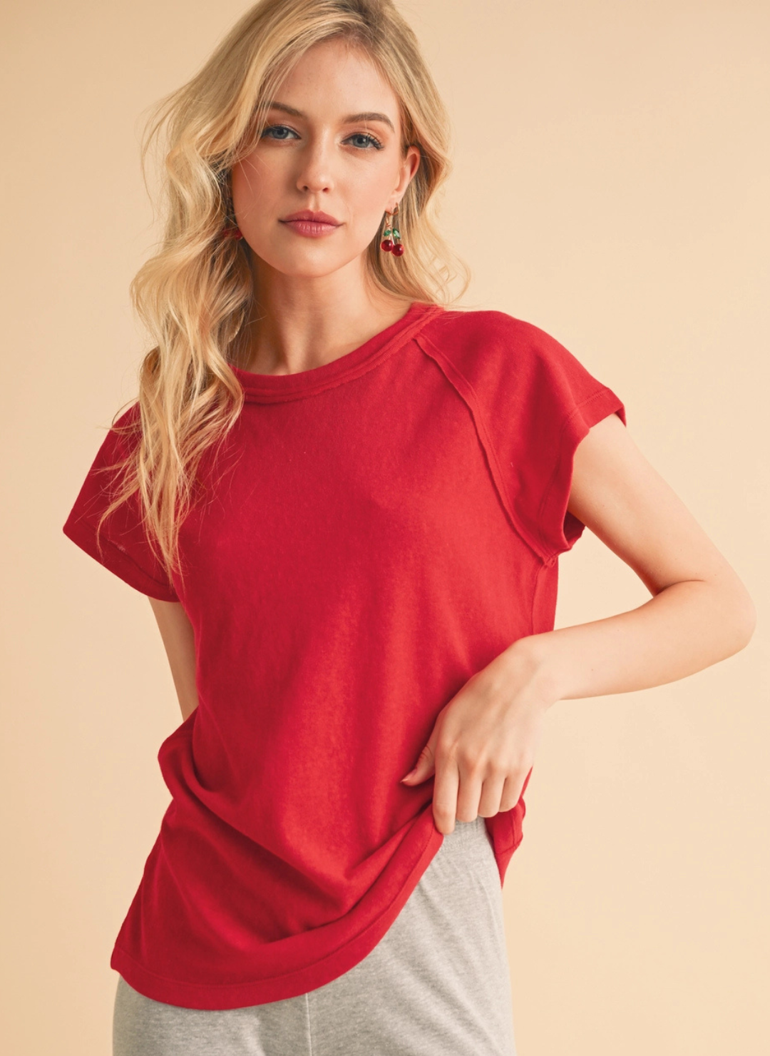 front view of model wearing the Rock Solid Cap Crew Tee