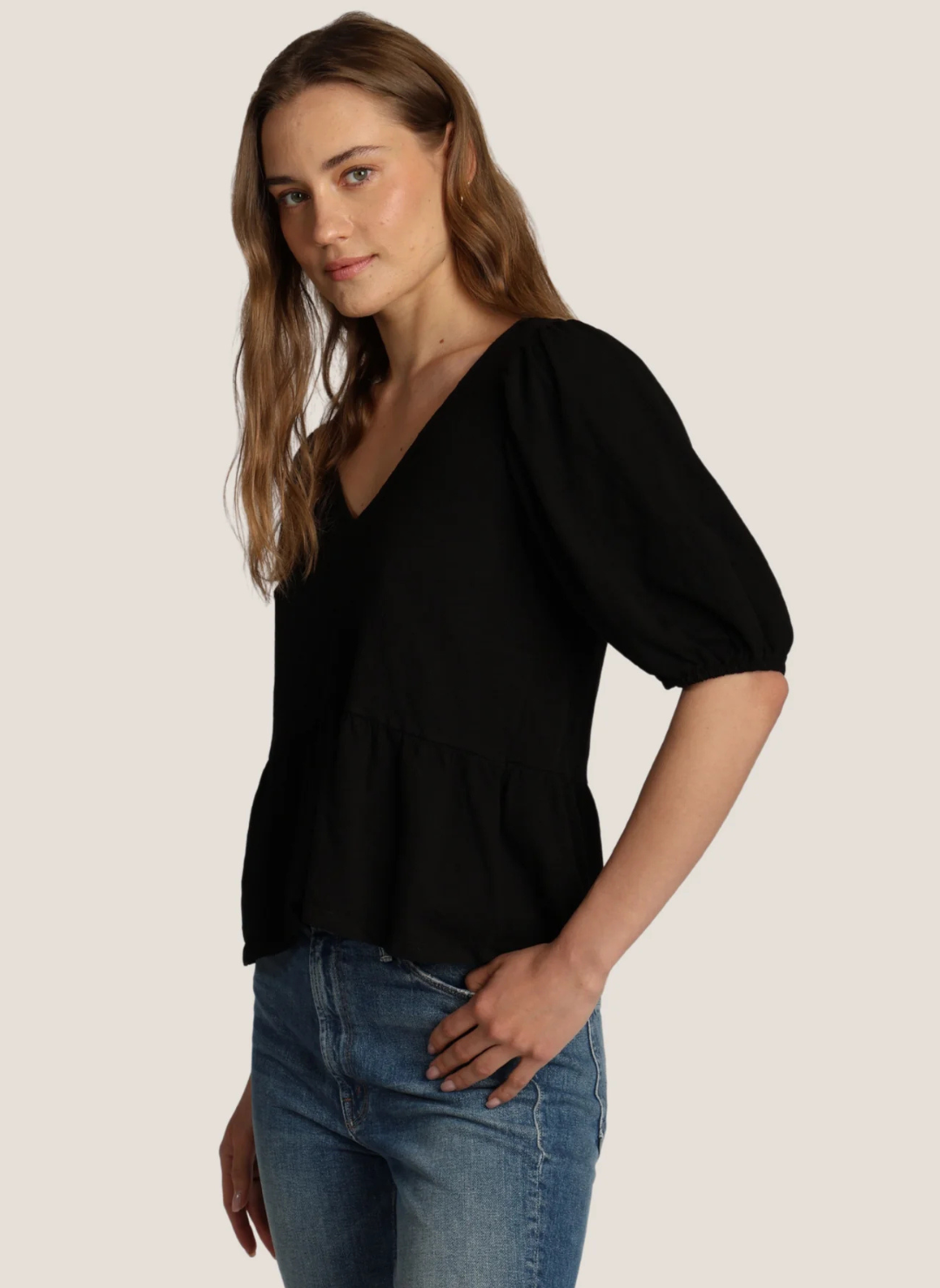 Gemma Cotton Slub Peplum Top