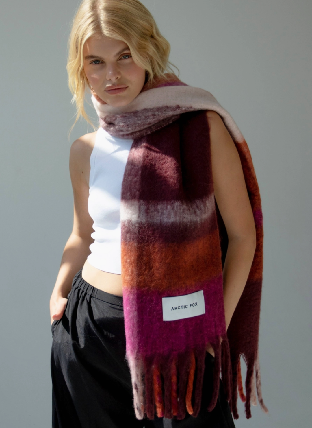 Model is wearing the Stockholm Scarf
