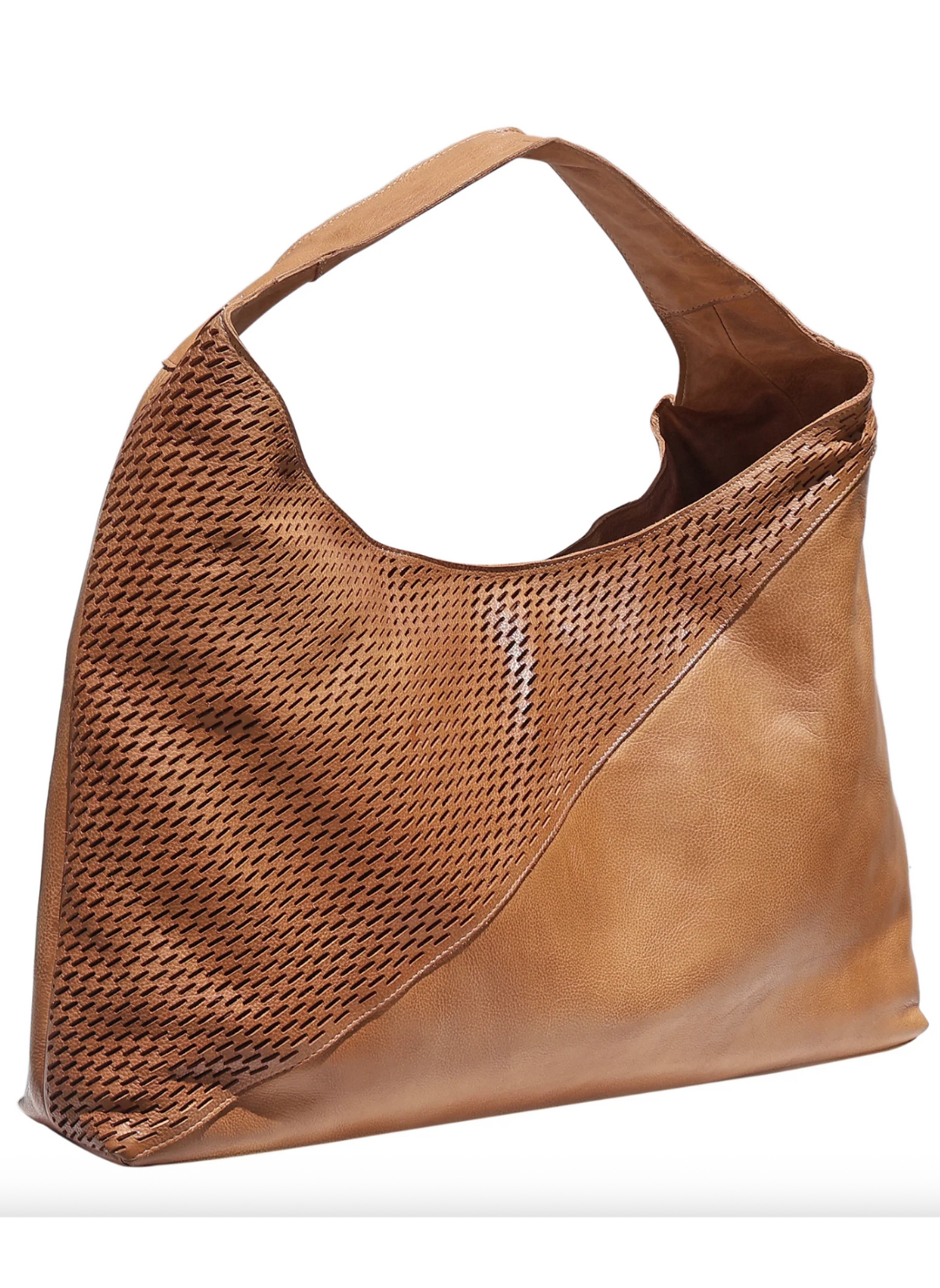 Latico Lindsey Laser Cut Leather Tote with wide strap, magnetic closure, and hidden phone pocket