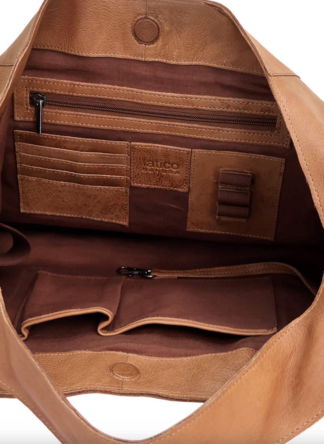 Interior of Latico Lindsey Tote showing card slots, zipper pocket, and organization