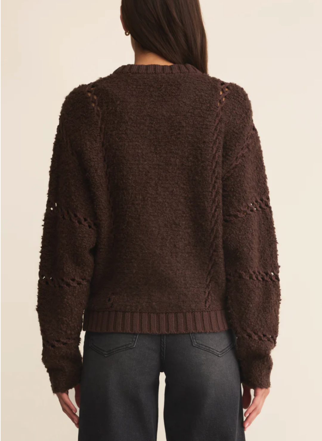 Back view of Z Supply Sundance Cardigan Jacket showing textured knit and ribbed hem.