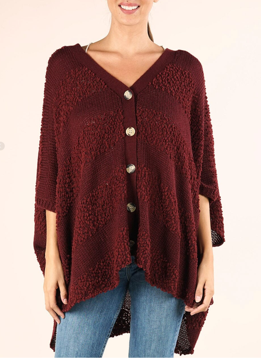 Lovestitch Popcorn Striped Oversized Button Front Poncho