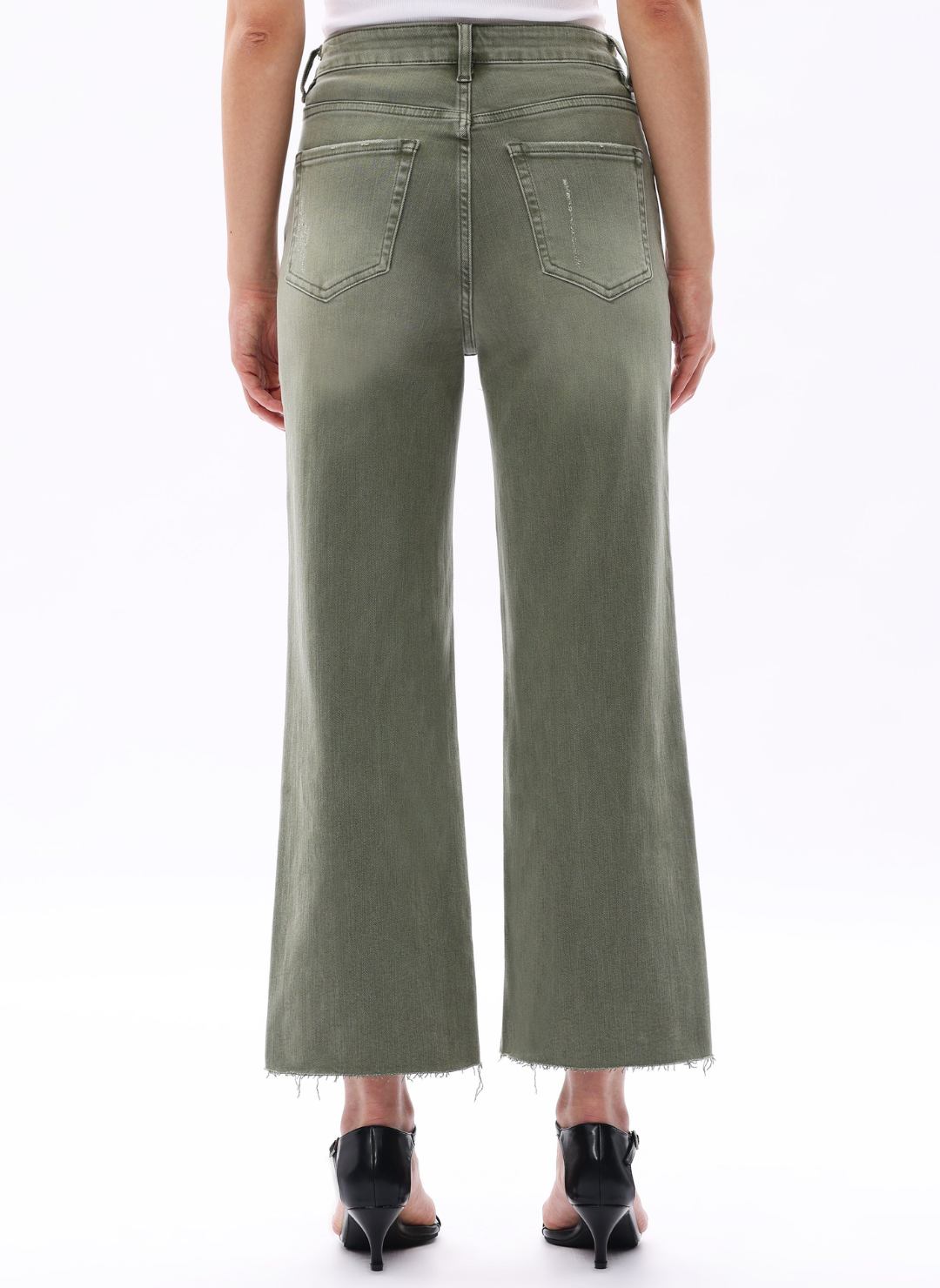 Back view of Bayeas Matcha Wide Leg Crop Denim showing pockets and soft green wash.