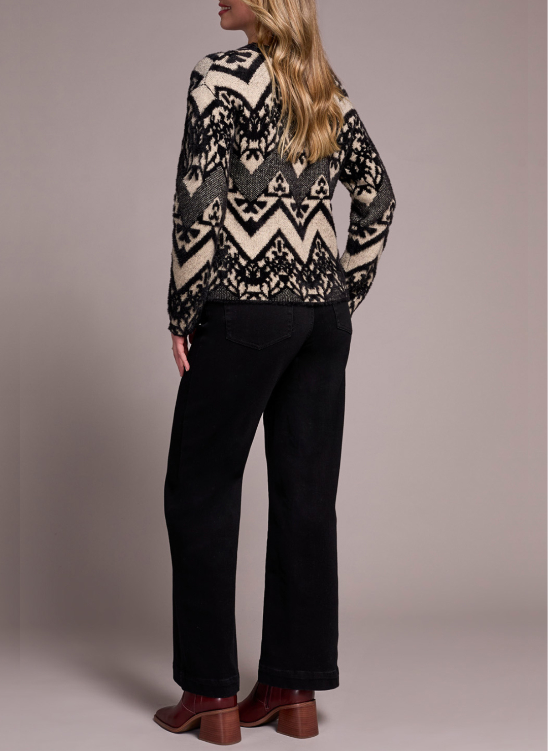 Back view of Tribal Albuquerque Sweater showing full chevron design with relaxed fit.