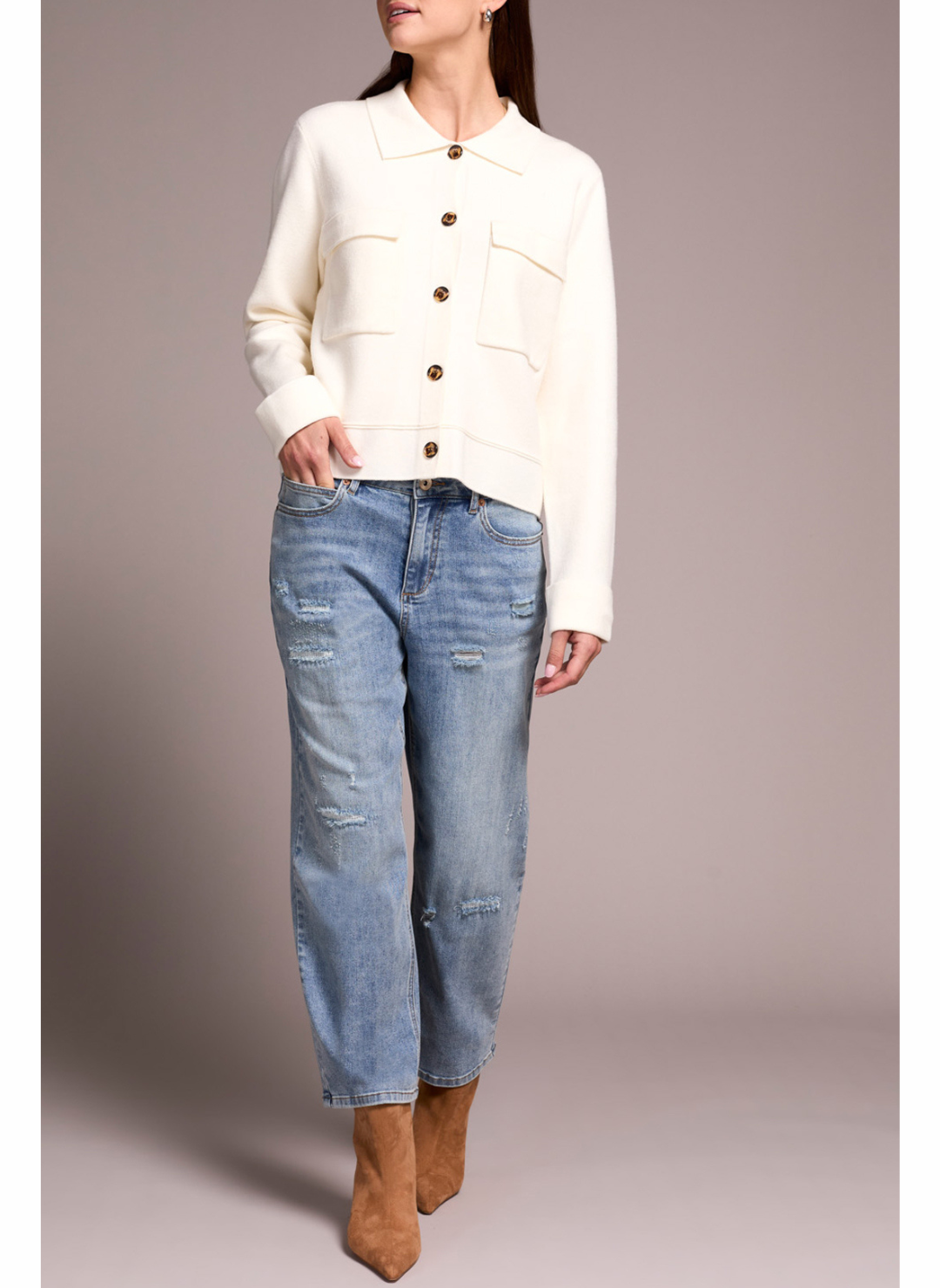 Tribal Callie Long Sleeve Cardigan W/ Collar