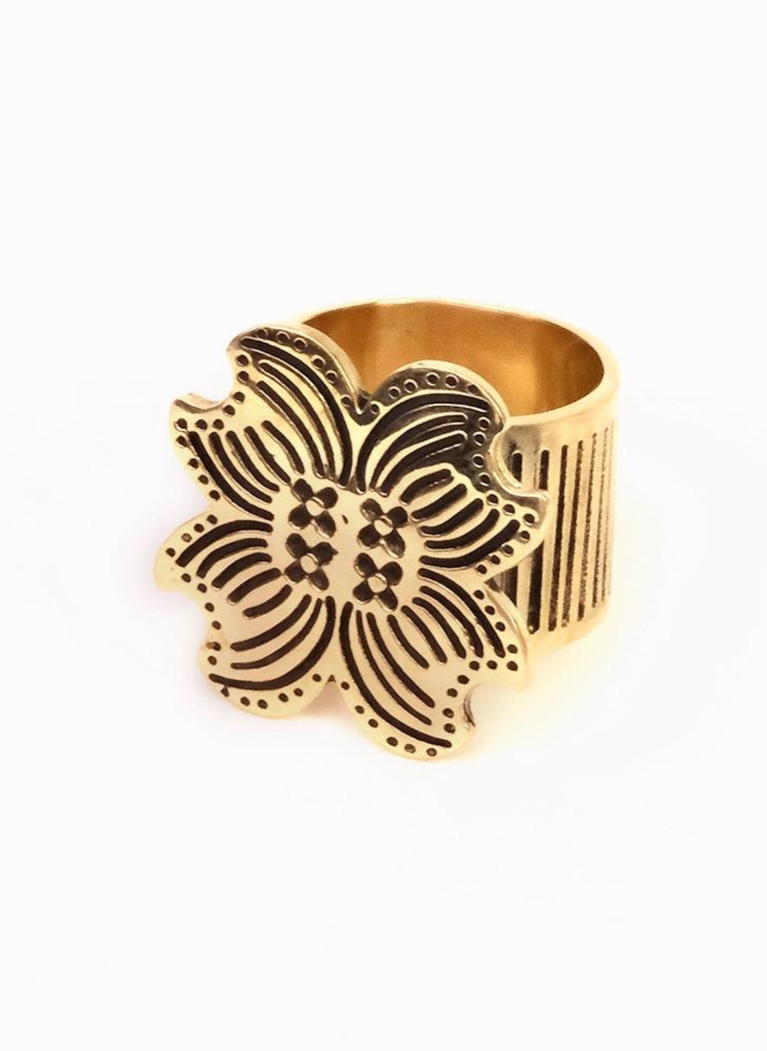 Image shows Gold floral bandana ring.