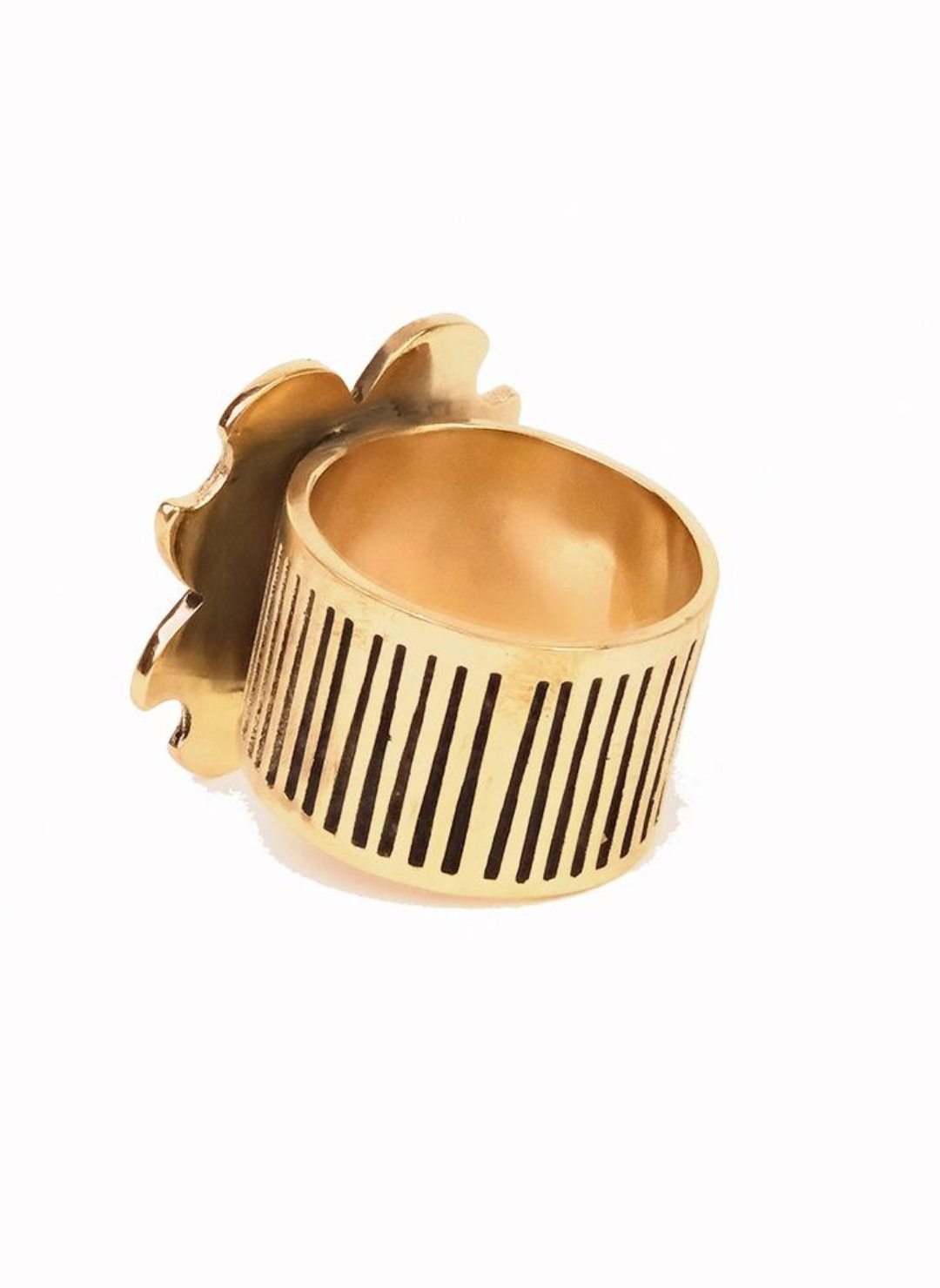 Image shows the backside of the gold floral bandana ring with a white background.