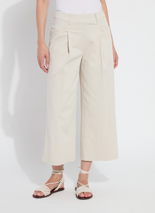 Lyssé Mirabelle Pleated Palazzo Pants in Bone – women’s wide-leg cropped trousers with front pleats, patch pockets, and gold button detail, available at August Boutique Ripon.