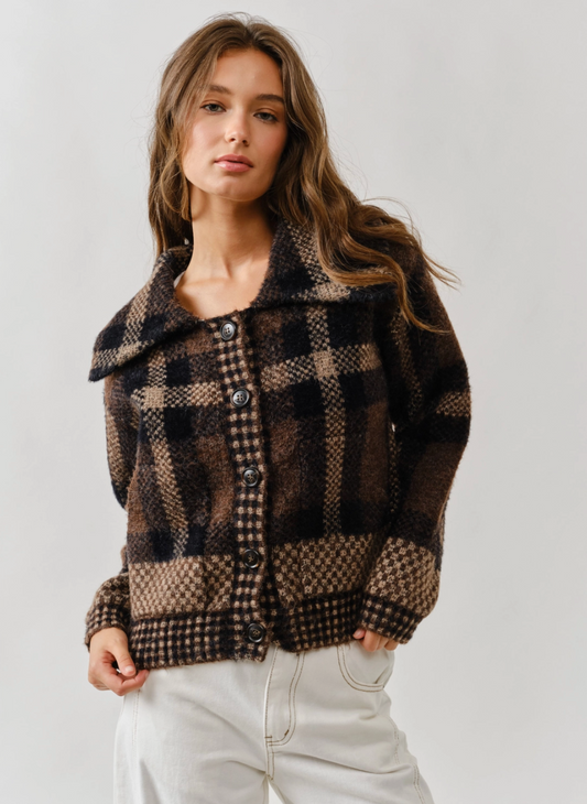 Cabin Plaid Button Down Cardigan