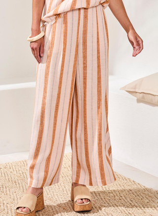 Close-up of soft linen-blend fabric and striped pattern on Tribal Morocco Pant.