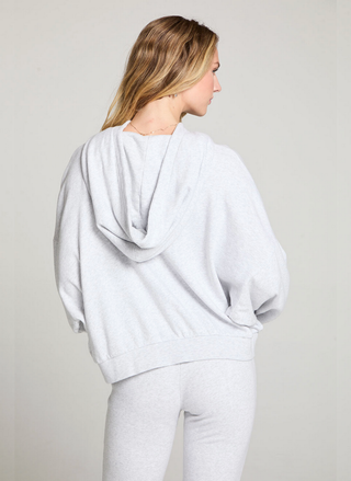 Back view of Chaser grey sweatshirt showing relaxed fit and soft 100% cotton construction. 