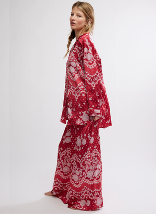 Free People Dreamy Days PJ Set – Cherry Combo with wide-leg pants and relaxed top (front view)