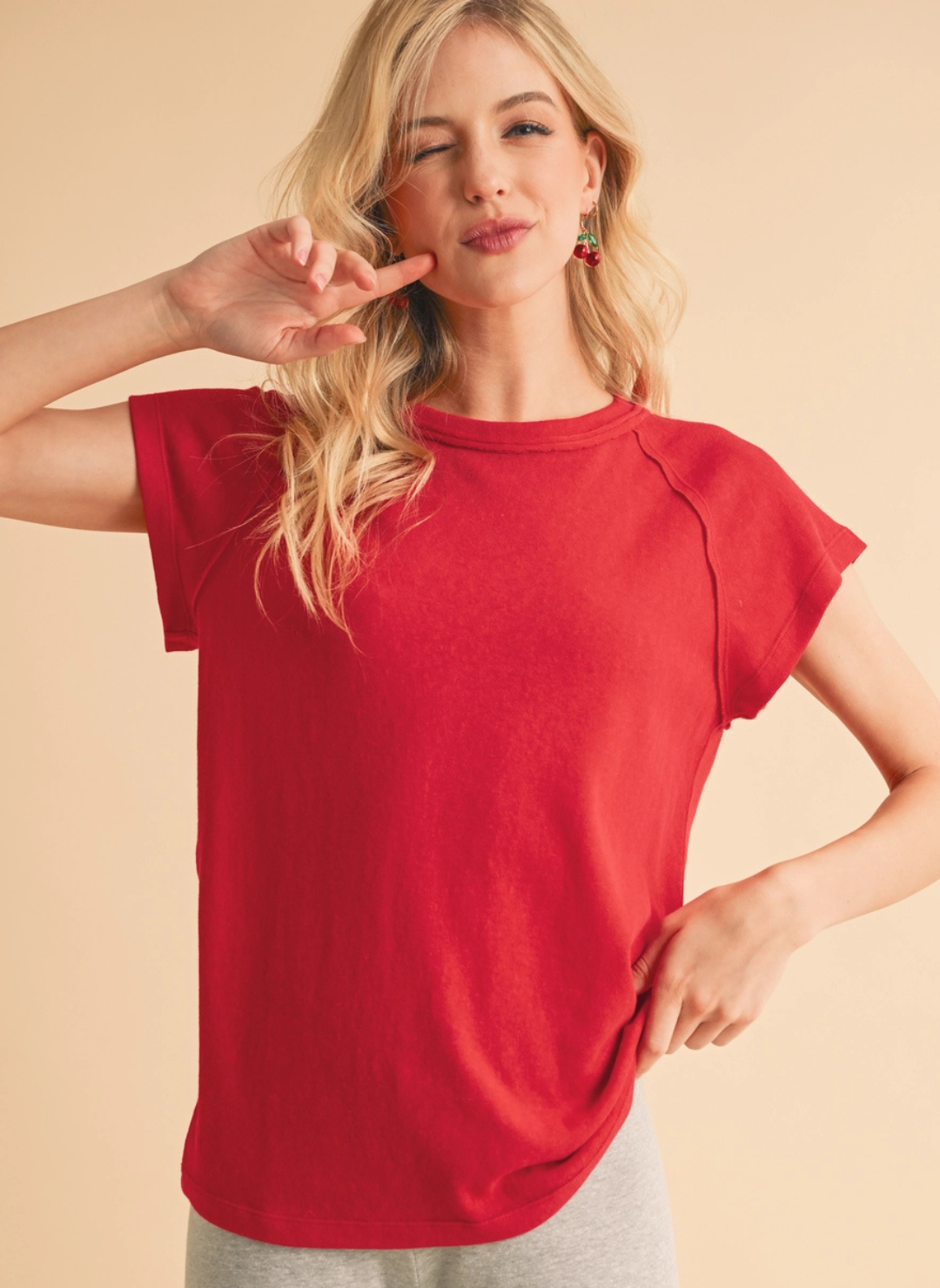 Full view of model wearing the Rock Solid Cap Crew Tee