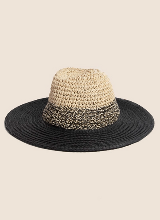wo tone woven straw hat with black brim front view