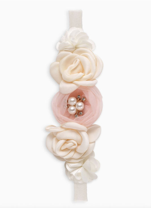 Girl's Headband with Faux Flowers & Pearls