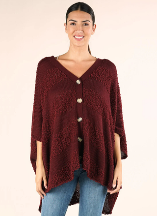 Lovestitch Wine Lovers Cardi in burgundy — button-front knit cardigan with relaxed fit.