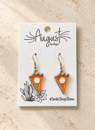 GANZ orange pumpkin pie slice enamel dangle earrings with gold-tone hooks - August Boutique