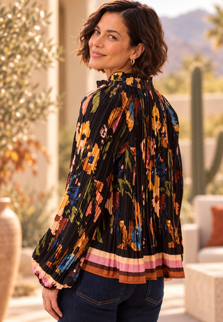 Tribal L/S Pleated Floral Blouse
