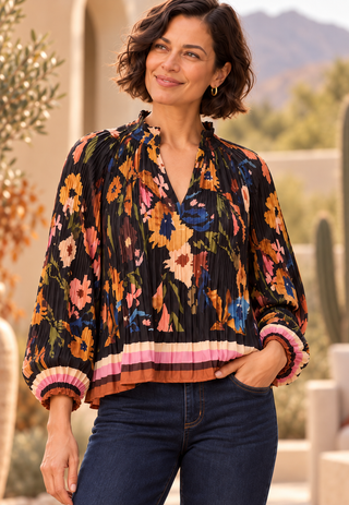 Tribal L/S Pleated Floral Blouse