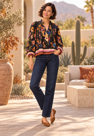 Tribal L/S Pleated Floral Blouse