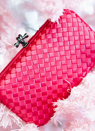 Image showing an up close view of the Pink - Top Shelf Clutch in front of a white background. 