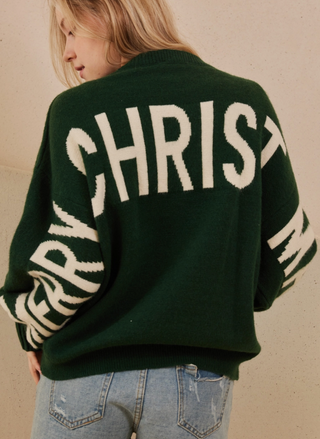 Green Christmas Cool Sweater MERRY CHRISTMAS back – August Boutique