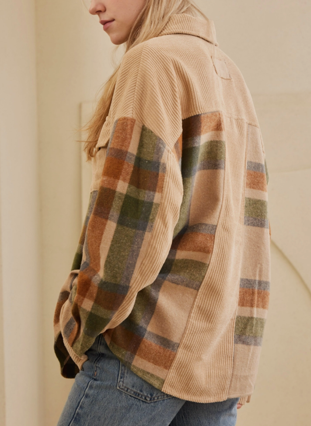 Country Color Block Corduroy Shacket