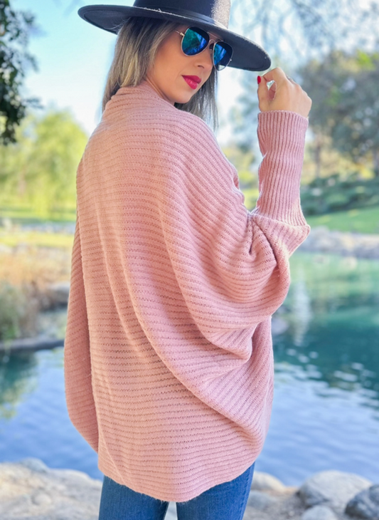 Dusty Pink Rib Shrug Cardigan