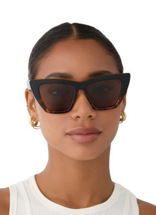 Full view of model WINDSOR BLACK TORTOISE + BROWN POLARIZED sunglasses.