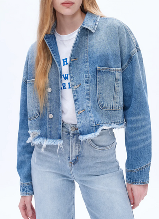 Front view of model wearing the Bayeas Jenny Denim Jacket