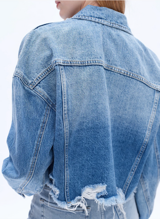 Back view of model wearing the Bayeas Jenny Denim Jacket