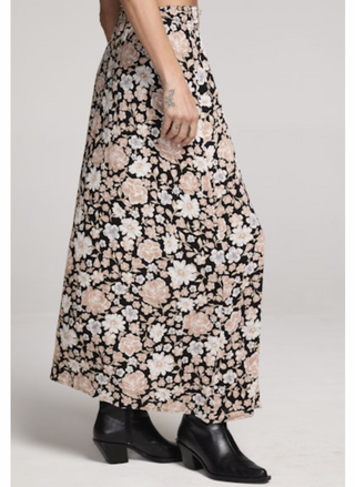 Long floral skirt with black background