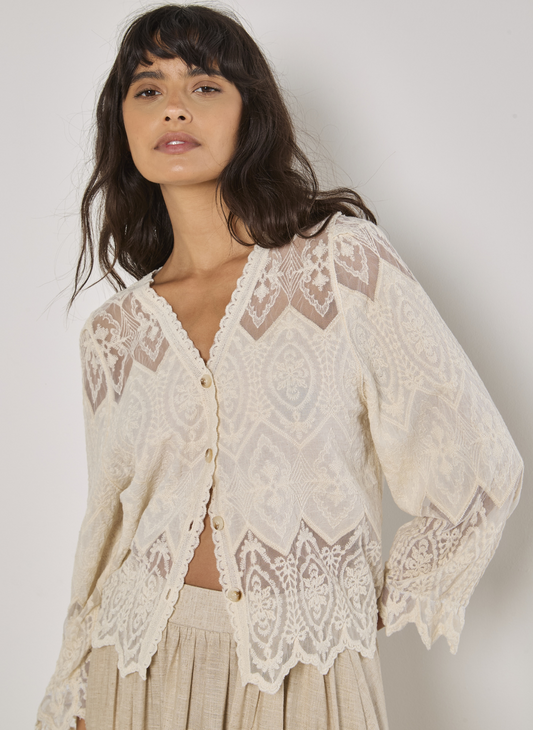 Diamonds Embroidered Button Top