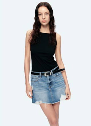 Bayeas Anna Distressed Mini Denim Skirt