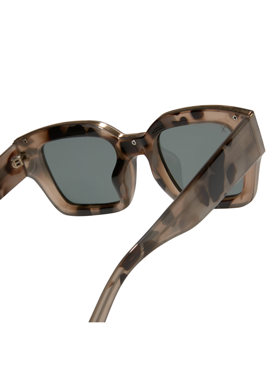 A zoomed in image of the gray polarized, turtle print glasses