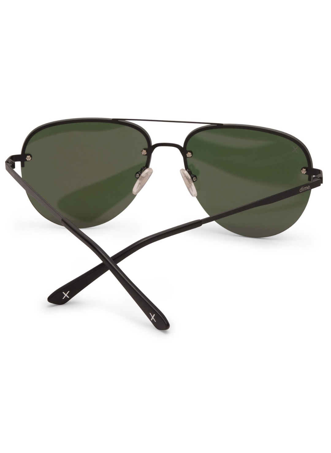 image shows back of the matte black aviator glasses