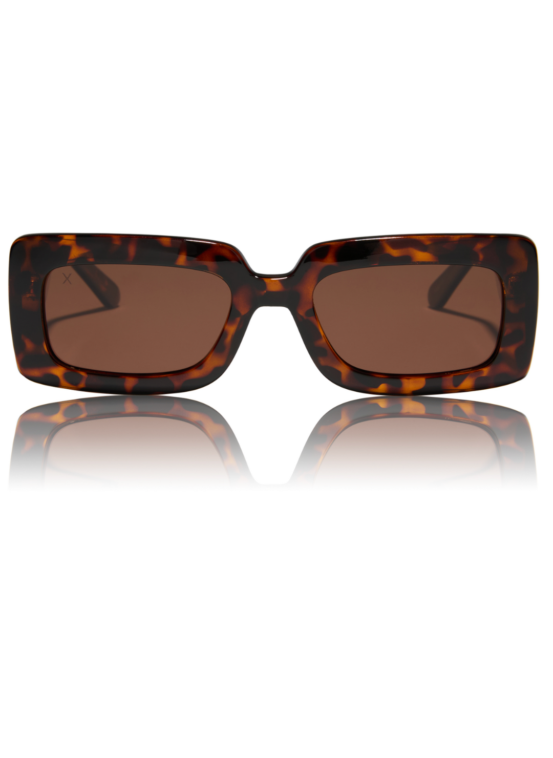 Image shows a pair of brown polarized rectangle shape sunglasses