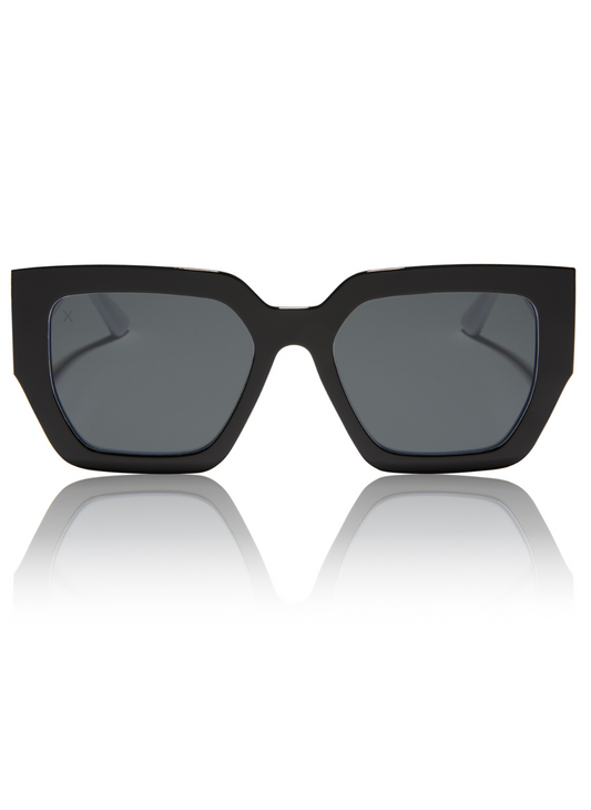 Image shows a pair of black smoke polarized glasses