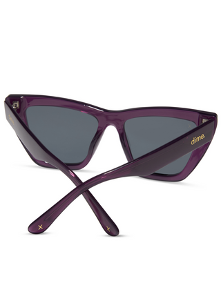 Image shows back view of Purple and Grey polarized sunglasses 
