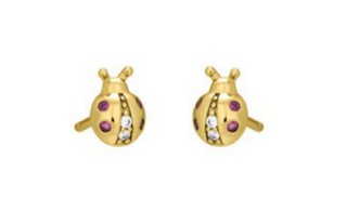 FYB Littles Lady Bug Stud Earrings in gold and silver, hypoallergenic children’s jewelry.