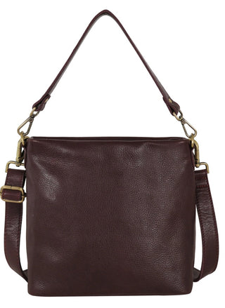 Latico Tabor Milled Leather Crossbody Bag in Wine, full-grain leather hobo crossbody - August Boutique