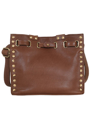 Latico Malibu Milled Leather Crossbody Bag in Mocha, small full-grain leather crossbody with brass stud accents - August Boutique