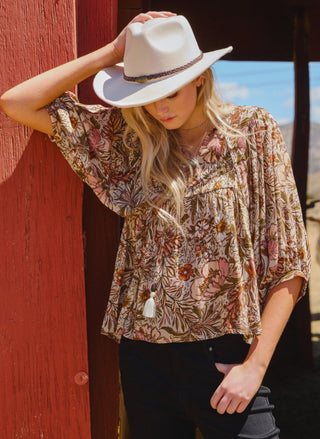 Bohemian Floral Peasant Blouse