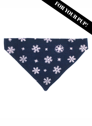 Navy blue bandana for your pet with white snowflake pattern on a white background by L'ovedbaby.