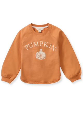 Burt’s Bees Baby Pumpkin Graphic Sweatshirt in orange organic cotton with white pumpkin design and long sleeves